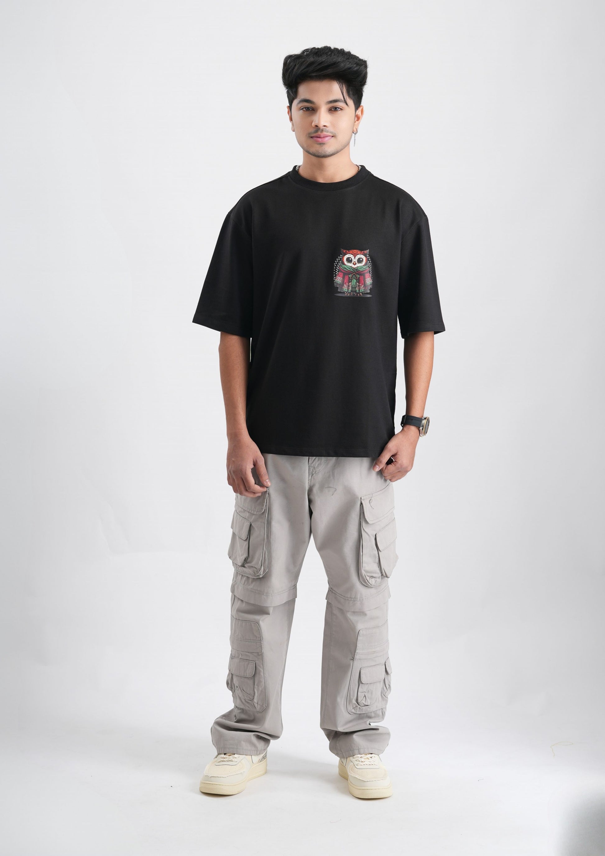 NIGHT OWL-Oversize Tee 100% Cotton French Terry
