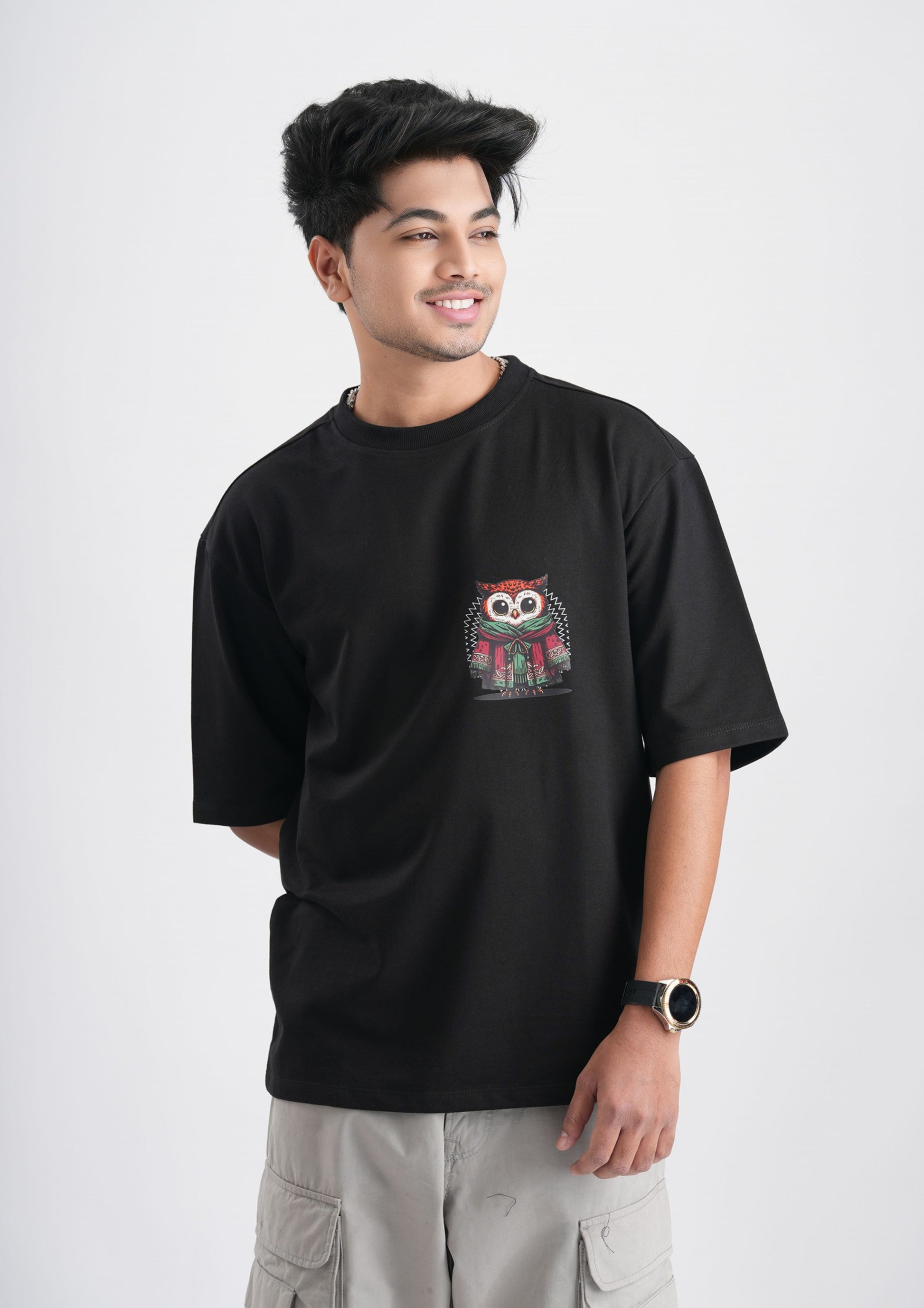 NIGHT OWL-Oversize Tee 100% Cotton French Terry