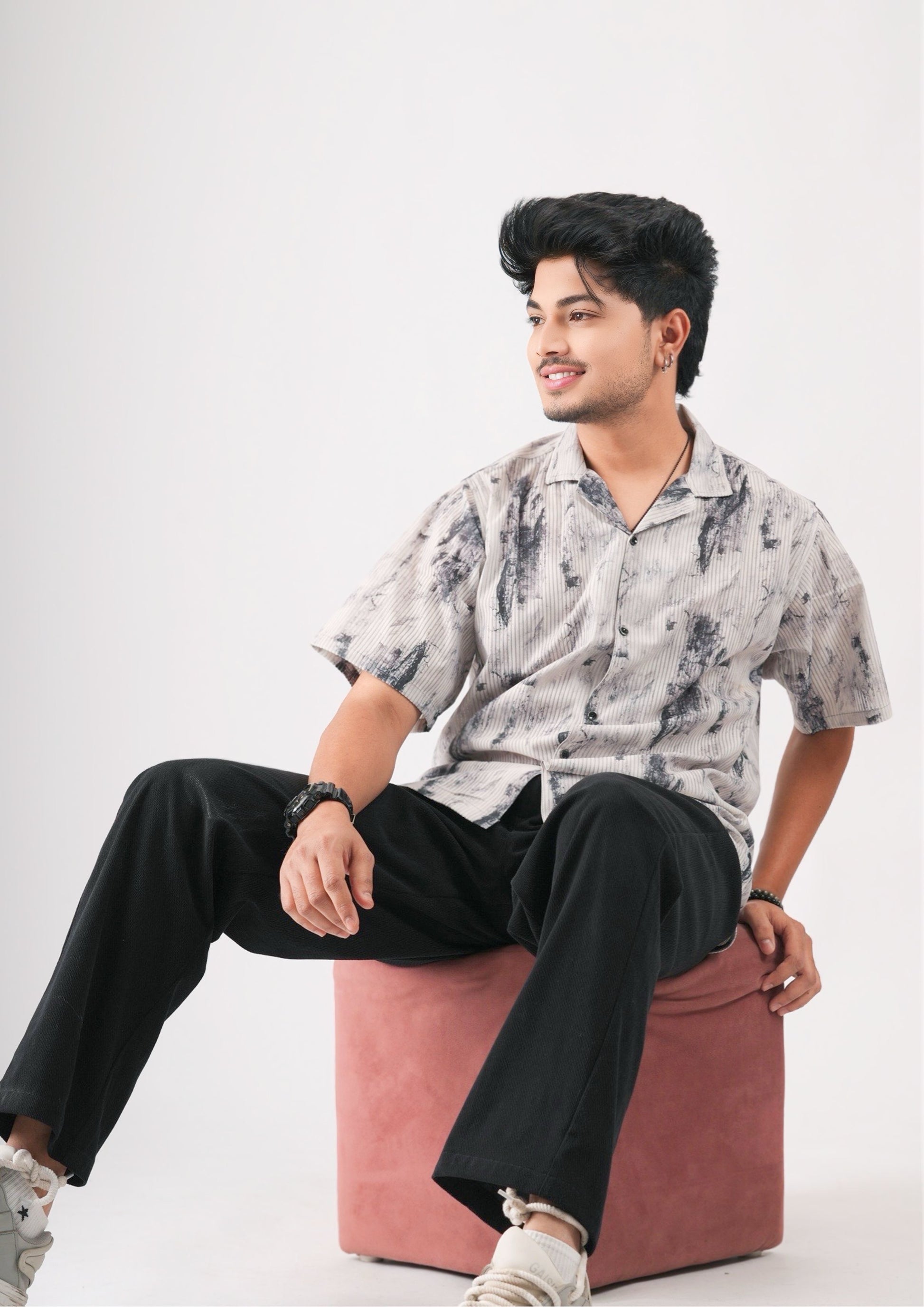 Monochrome Drift – Abstract Cuban color shirt