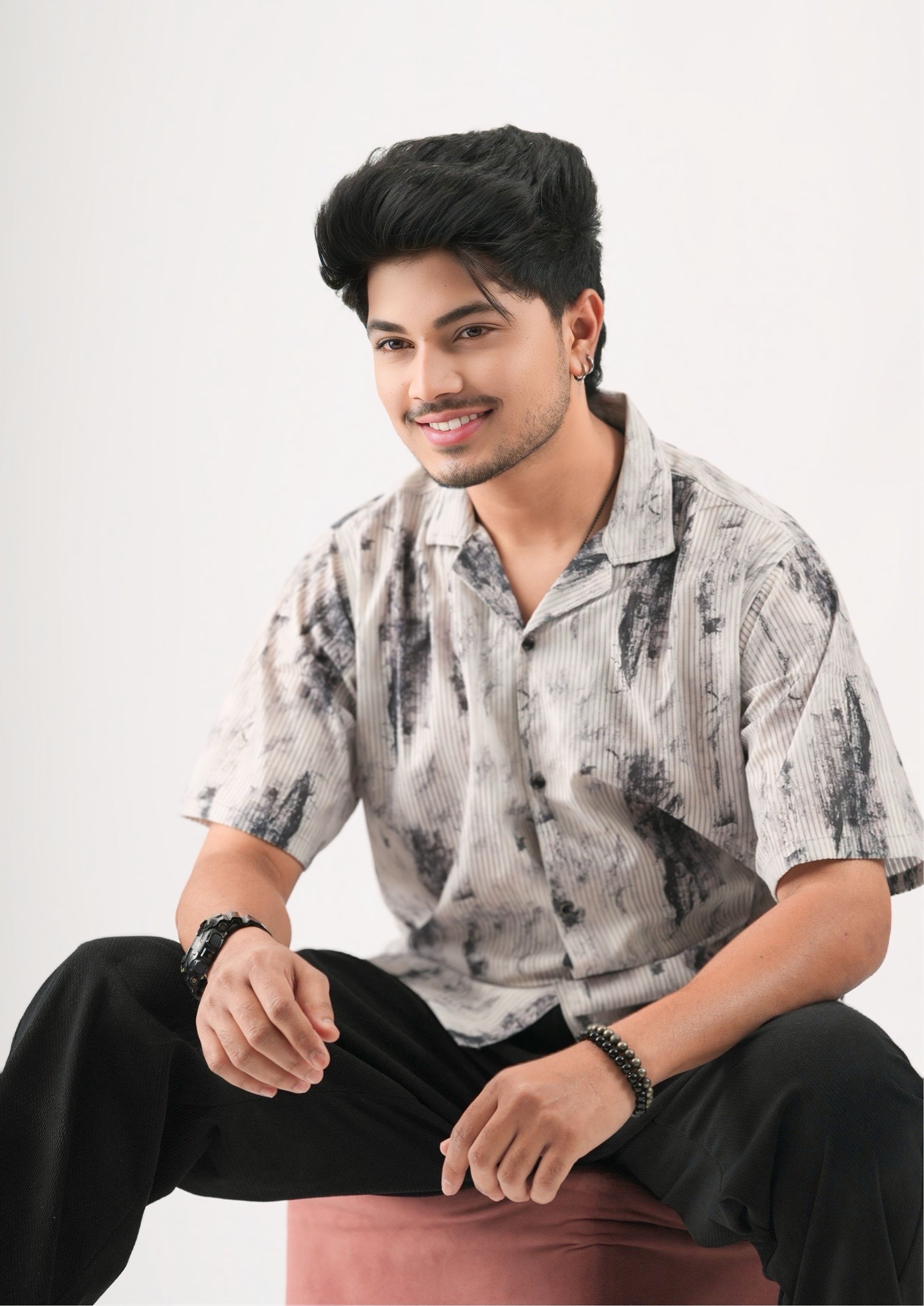 Monochrome Drift – Abstract Cuban color shirt
