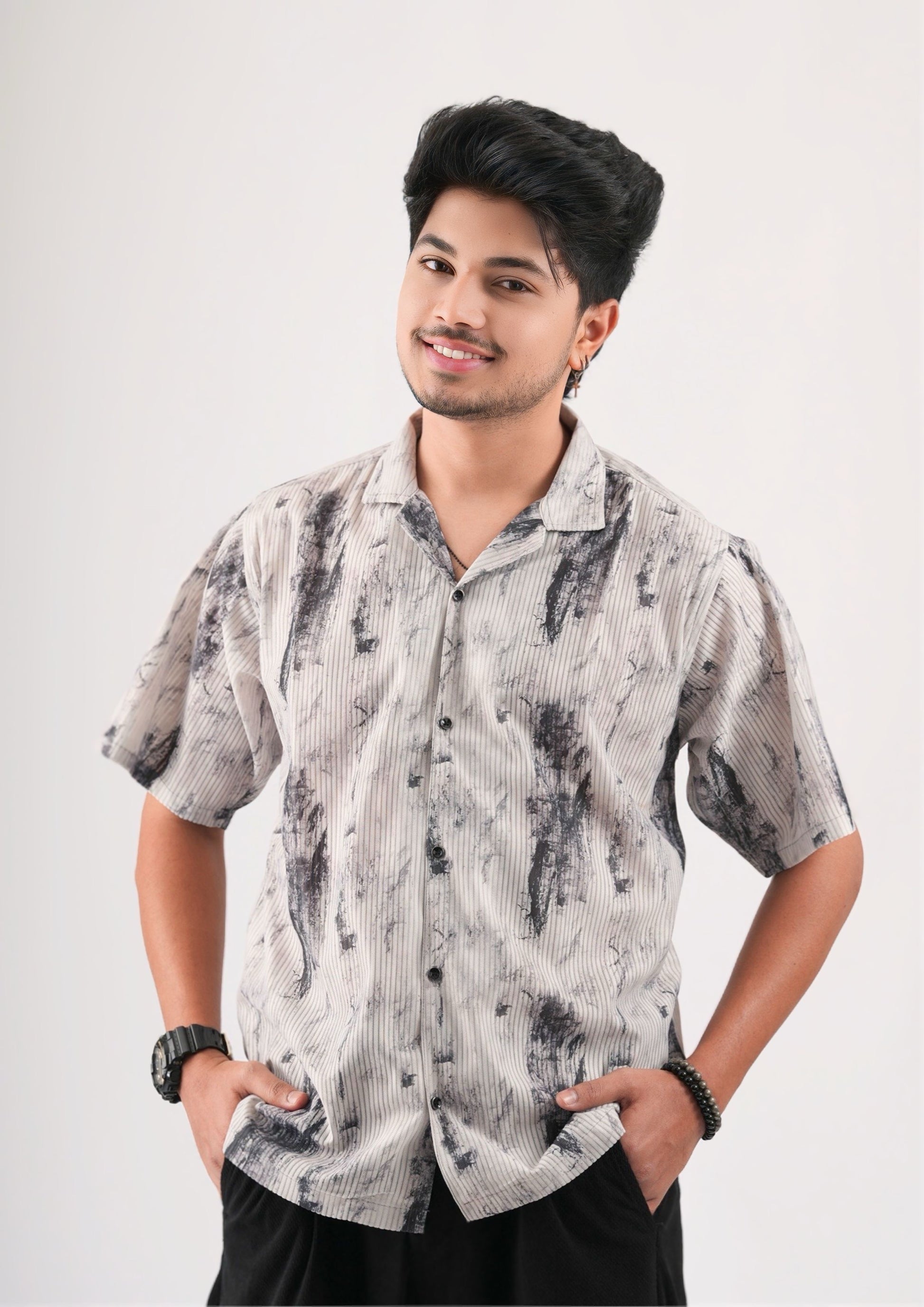 Monochrome Drift – Abstract Cuban color shirt