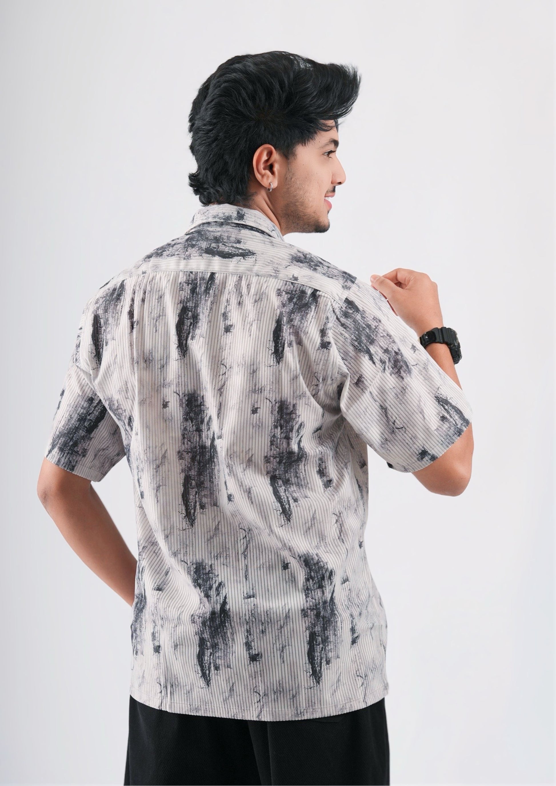Monochrome Drift – Abstract Cuban color shirt